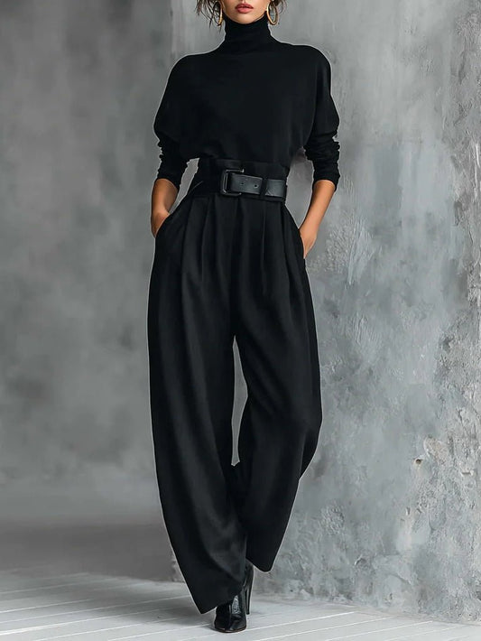 Sarah | Rollkragen-Zweiteiler mit Straight-Leg-Hose und Taillengürtel