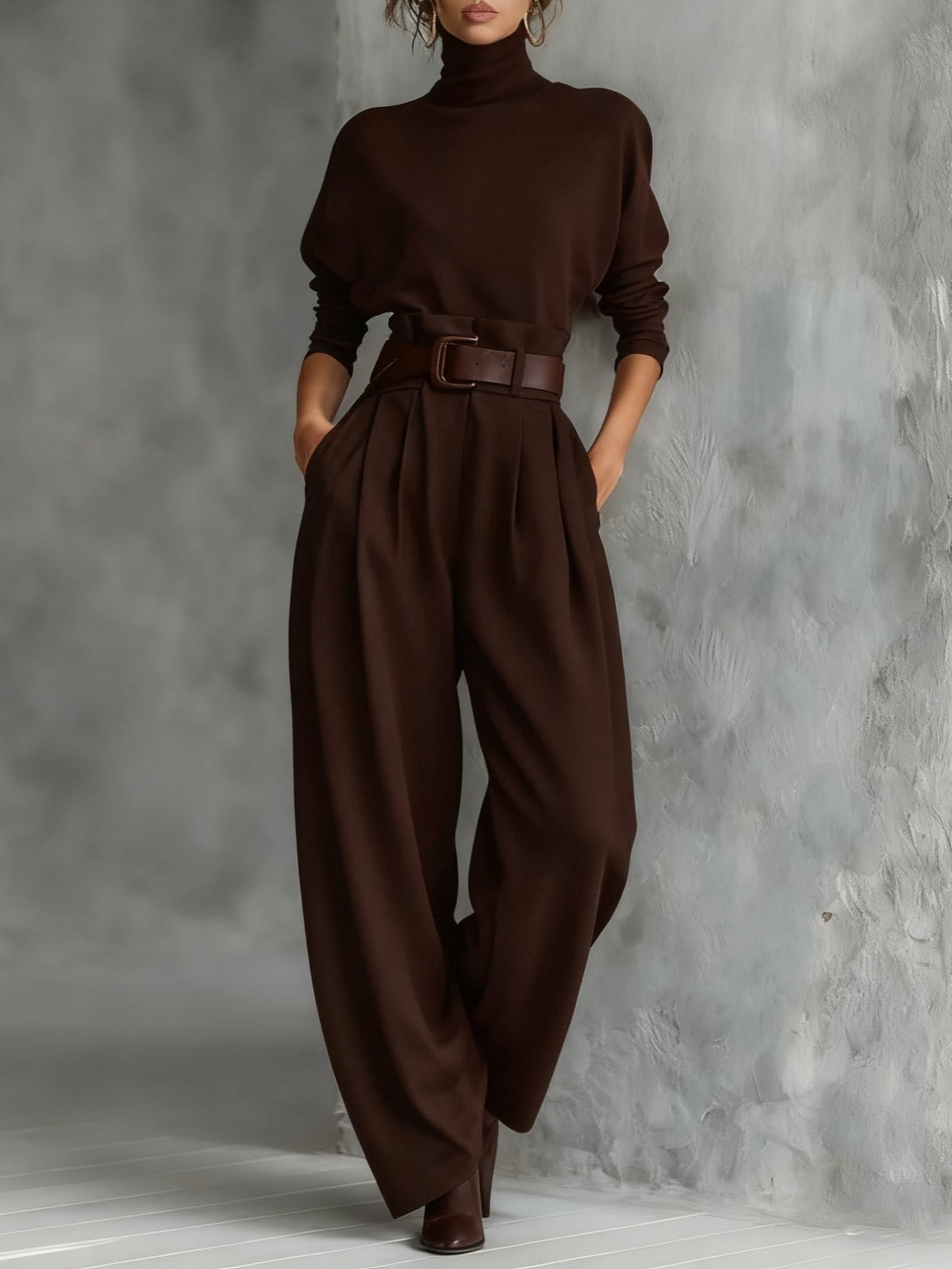 Sarah | Rollkragen-Zweiteiler mit Straight-Leg-Hose und Taillengürtel