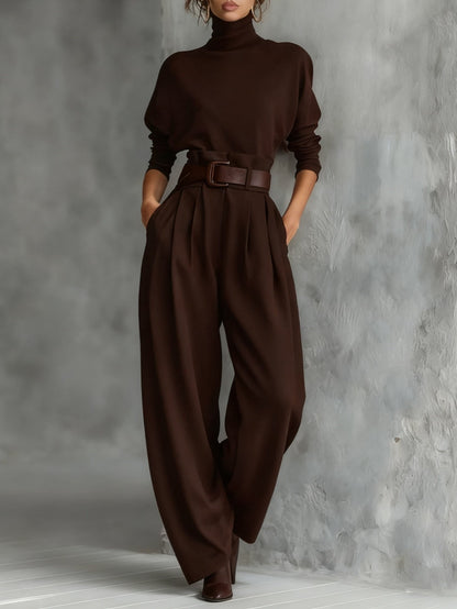 Sarah | Rollkragen-Zweiteiler mit Straight-Leg-Hose und Taillengürtel