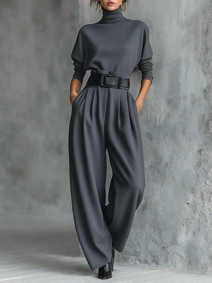Sarah | Rollkragen-Zweiteiler mit Straight-Leg-Hose und Taillengürtel