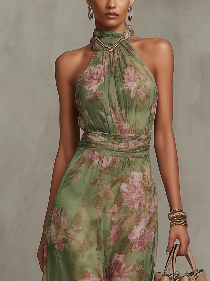 Livia | Maxikleid mit floralem Halter und elegantem Design