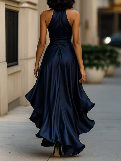 Stephanie | Satin-Maxikleid mit Wickeldesign und hohem Schlitz