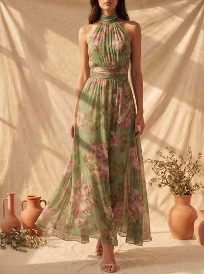 Livia | Maxikleid mit floralem Halter und elegantem Design