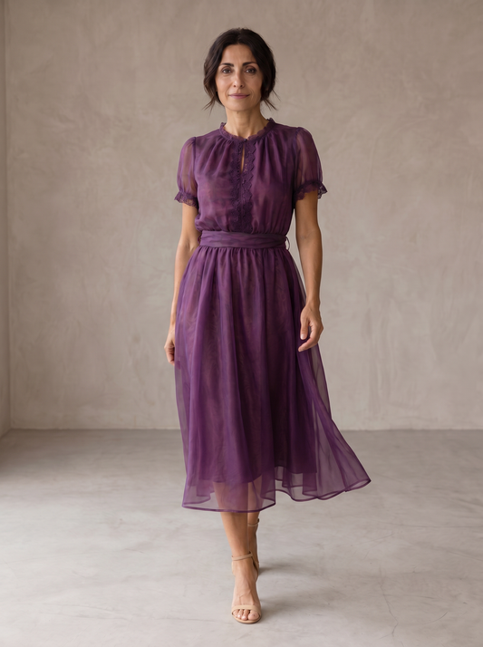 Flavia | Maxi Kleid mit Tropfenausschnitt und Spitze aus Chiffon