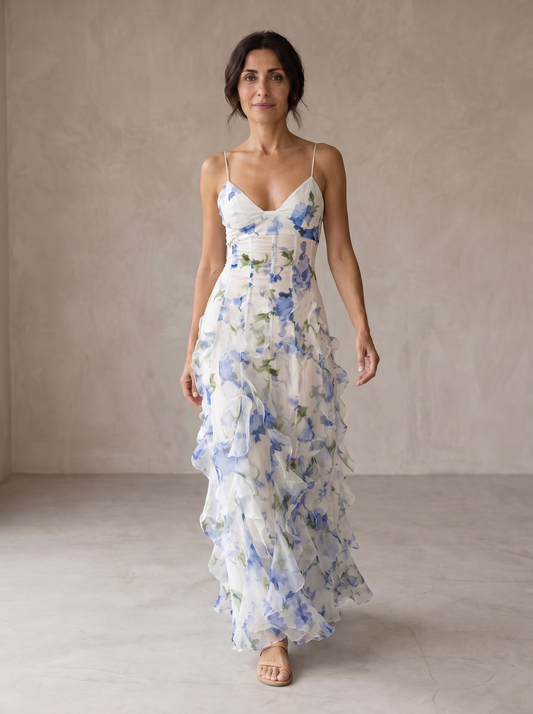 Uri | Midi-Kleid mit Blumenmuster und Rüschen